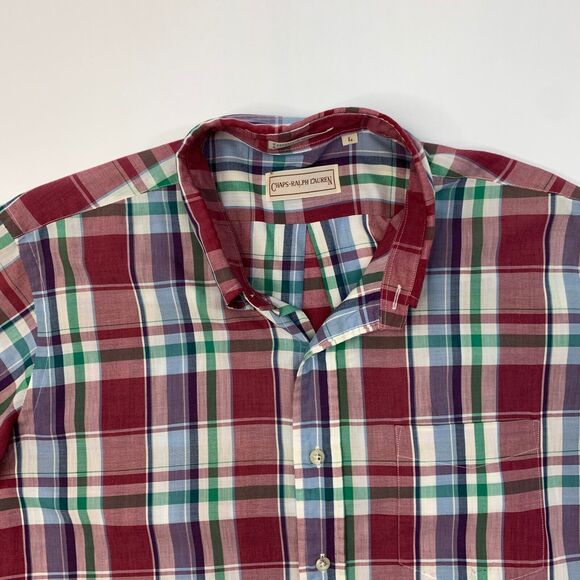 Vintage Chaps Ralph Lauren Shirt Mens L Large Plum Blue Plaid Long Sleeve 90s - Picture 3 of 10